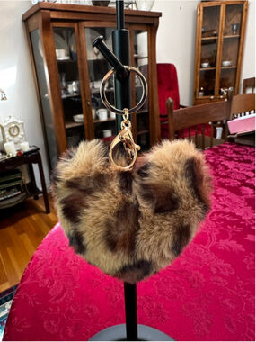 Unbranded Brown & Tan Fuzzy Heart Keychain